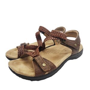 Earth Origins Stella Brown Braided Leather Slingback Sandals Womens 7 Adjustable